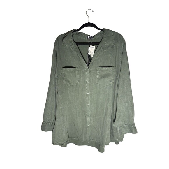 Velvet Heart Long Sleeve Button Up Collared Olive Green Shirt Women's Size 3X - Picture 1 of 16